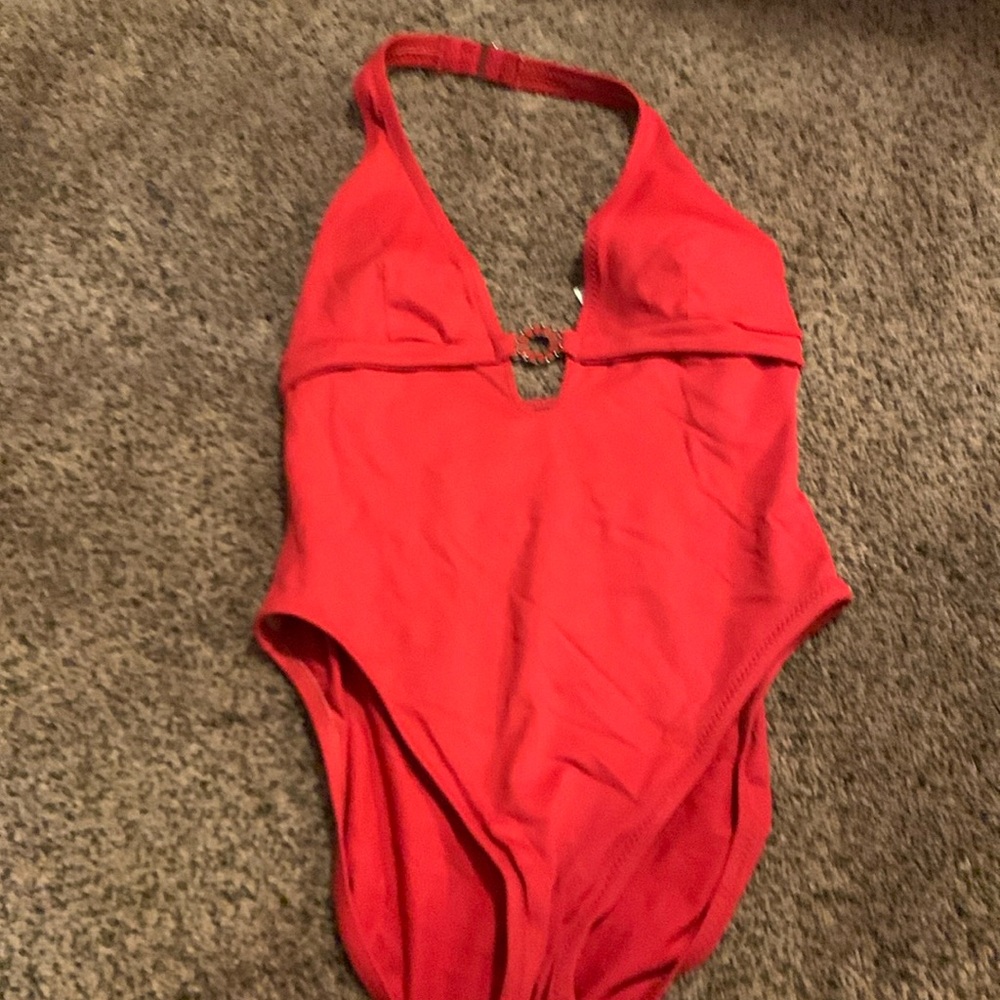 Bisou Bisou Vibrant Red Halter One Piece Swimsuit